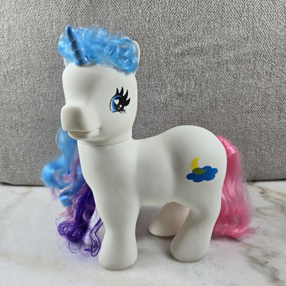 Vintage Gi-Go‎ Jumbo White Unicorn Pony Toy Blue Horn Moon & Cloud MLP 'Fakie'